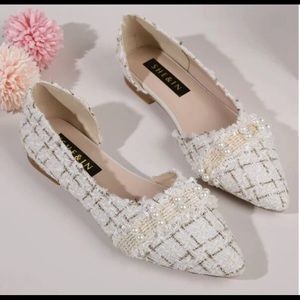 New Pointed Toe Faux Pearl Decor Flats US6.5